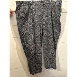 Lands End Paisley Women’s Navy Blue Pant 3X Starfish Straight Leg Plus Size